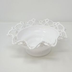 Vtg L.E. Smith white milk glass Colonial edge lace compote planter footed‎ bowl